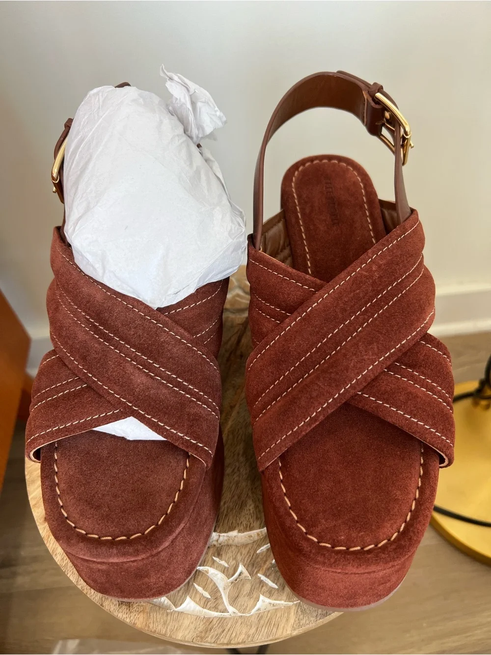 NWT & Box Free People Platform Suede Sandals in Cathay Spice for Women
